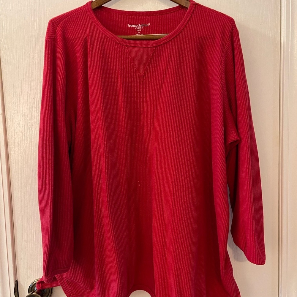 Woman Within Ribbed Thermal Red Top - Picture 2 of 4